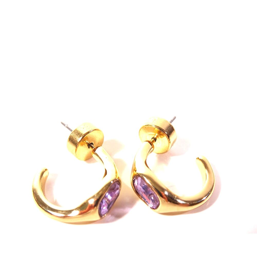Gold-Tone Hoop Earrings with Purple Gem Accents